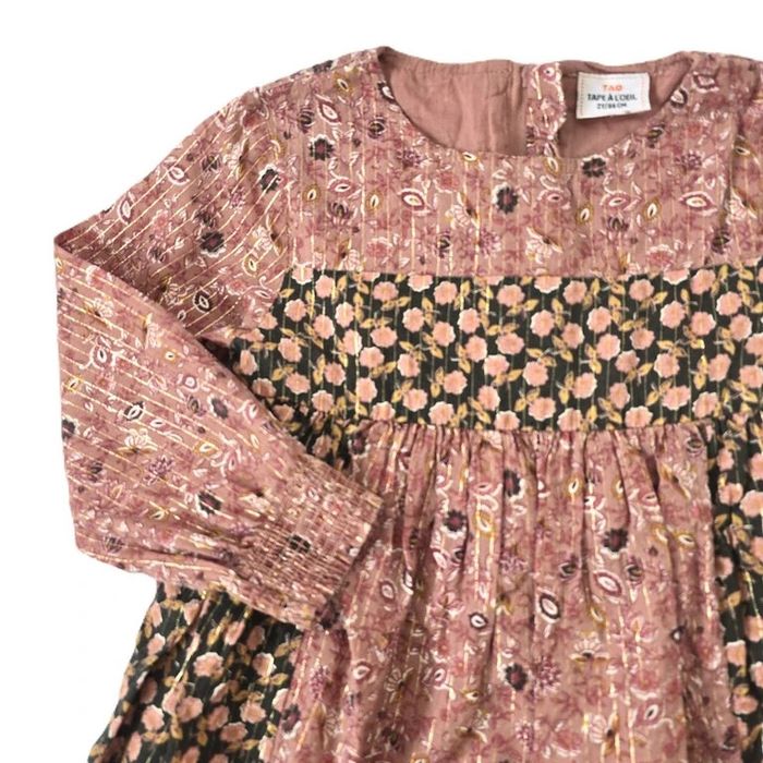 Robe fleurs rose noir doré bébé fille 24 mois TAO - photo numéro 2