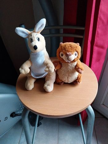 Peluches castor et kangourou