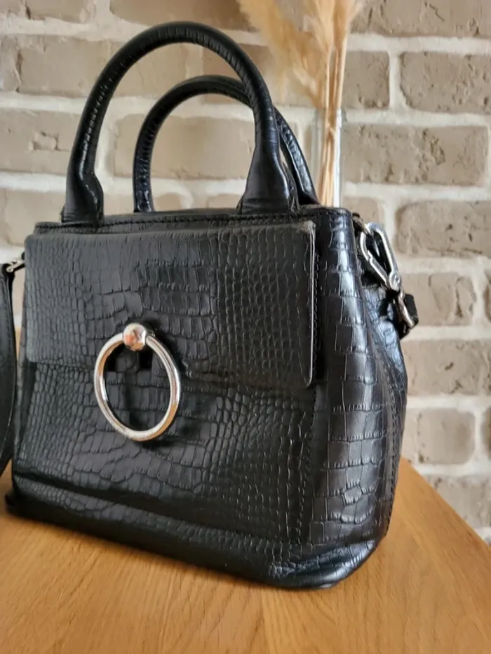 Sac à main Anouck Claudie Pierlot - cuir texturé noir - photo numéro 2