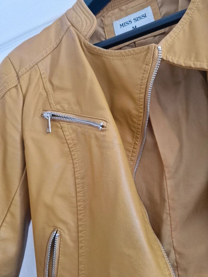 Veste perfecto simili cuir jaune moutarde - photo numéro 7