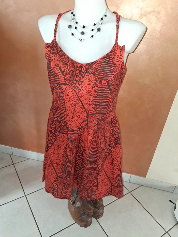 Robe à bretelles orange avec motifs Mim - photo numéro 3