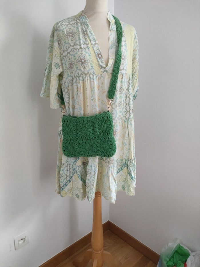 sac crochet façon paille vert - photo numéro 2