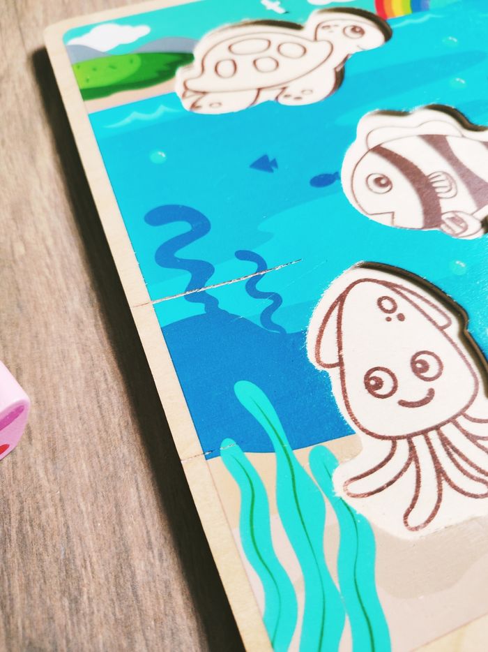 🐟Puzzle d'encastrement 3D les animaux marins en bois - photo numéro 3