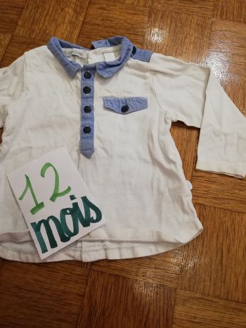 Polo manche longue garçon 12 mois blanc obaïbi