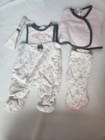 Adorable lot 1 mois bébé fille automne hiver pyjama caleçon  bandeau Dpam rose