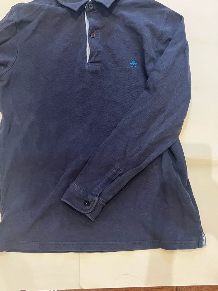Polo manches longues bleu marine motif fleuri blanc charles le golf taille S - photo numéro 8