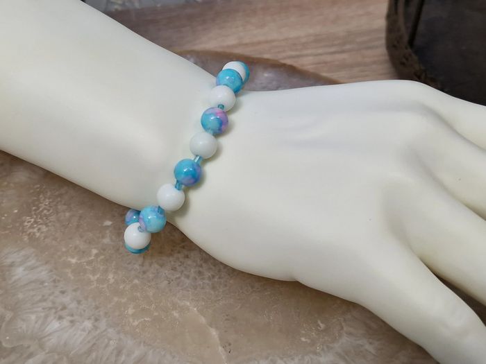 Bracelet Elastique Perles Bleu Ciel Dégradé Rose Blanc Turquoise - photo numéro 4