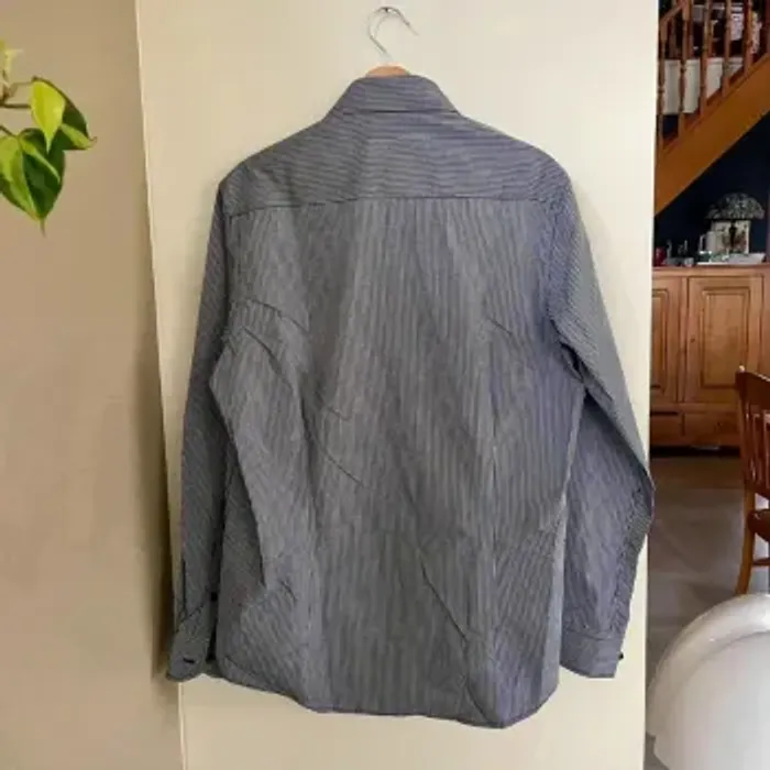 Chemise homme L rayée noire et blanche coupe slim fit, manches longues col classique V031 - photo numéro 2