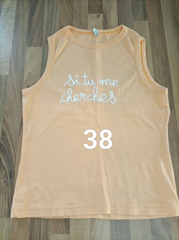 Débardeur saumon 38 inscription Si tu me cherches tu me trouves