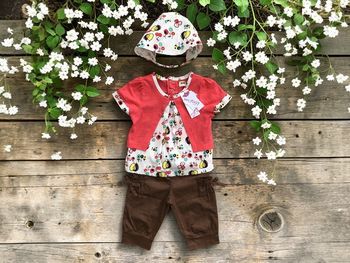 ENSEMBLE 3/4P BÉBE FILLE MOTIF FLEURS TUNIQUE 2/1 + PANTACOURT + FICHU 12/18M