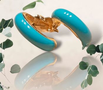 Demi créoles style chic minimaliste vintage turquoise et or