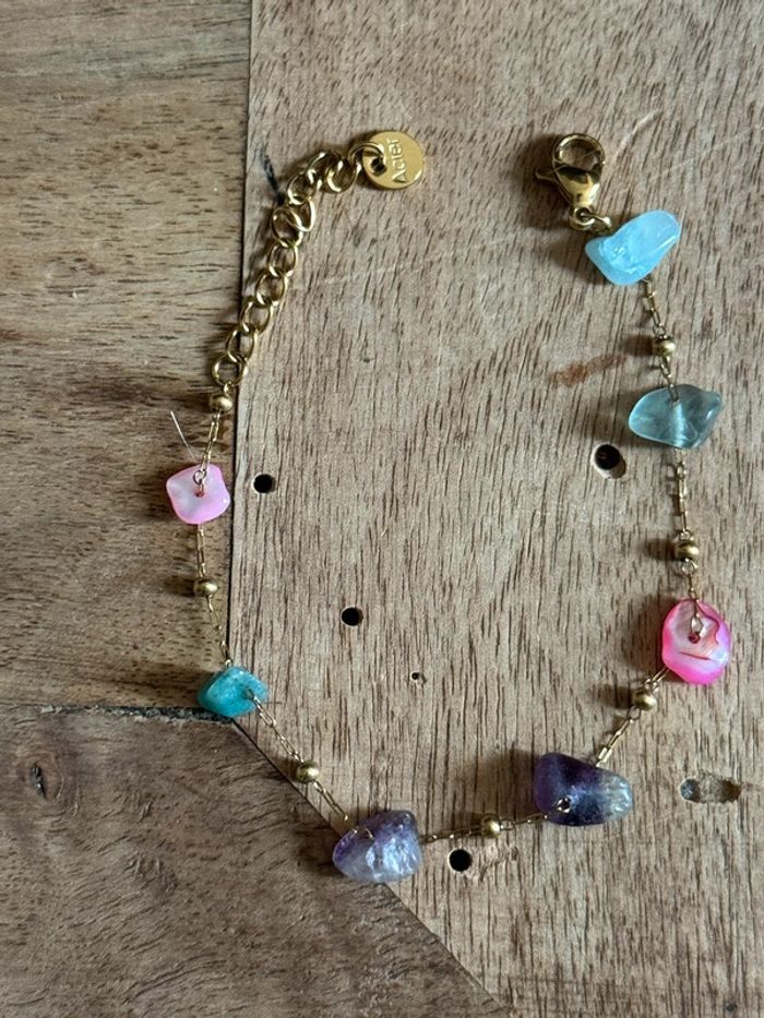 Bracelet réglable acier inoxydable or pierres couleurs - photo numéro 4