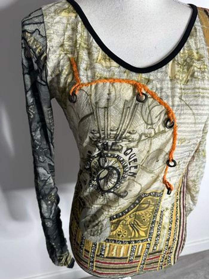 Top en mesh bariolé kaki beige Save the Queen! T40 L - photo numéro 2