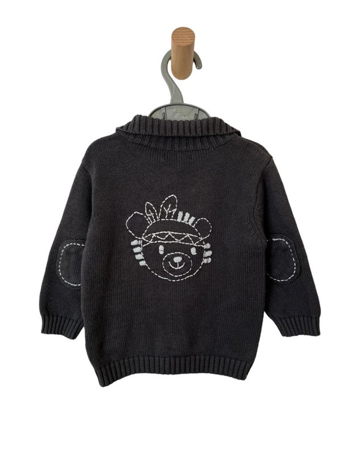 Gilet gris avec col et coudières - Kimbaloo 6 mois