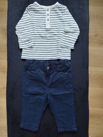 Ensemble top marinière et pantalon chino bleu marine bébé garçon