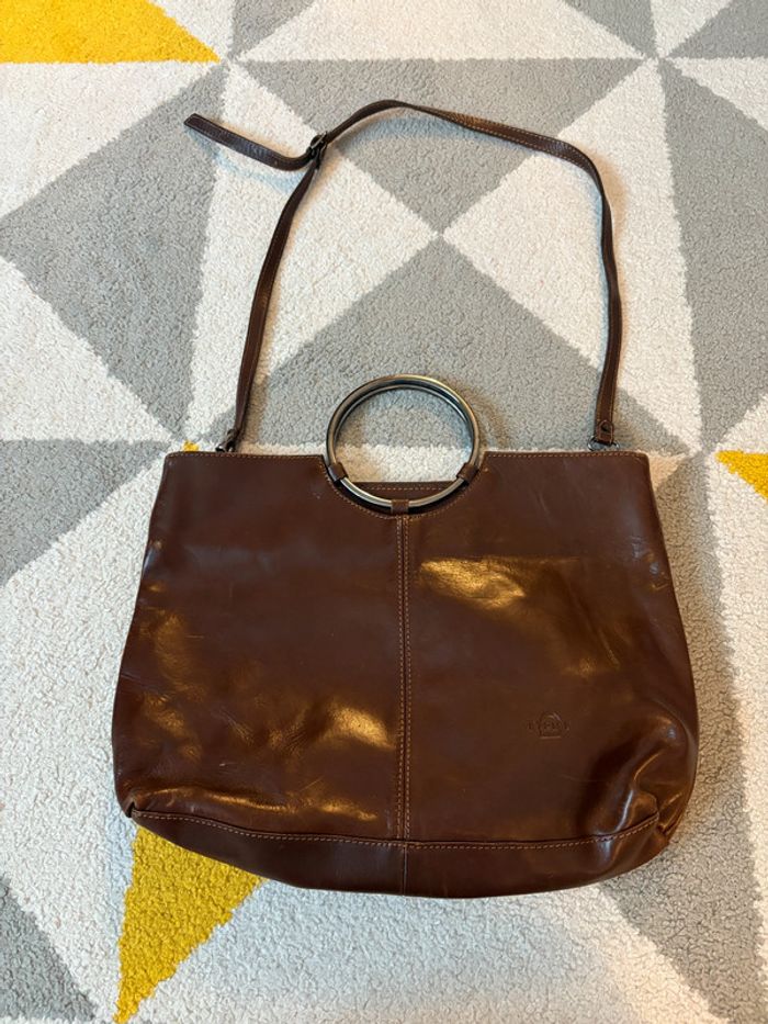 Sac à main en cuir marron Etrier