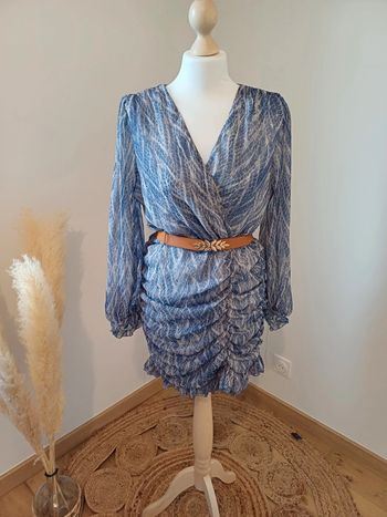 Robe cache-coeur bleue froncée Indefeir taille S/M 36/38
