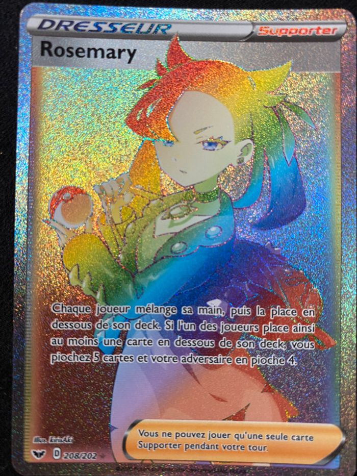 Carte Pokémon très rare Dresseur Rosemary Rainbow 208/202 TBE - carte secrète