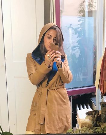 Manteau en laine, grande capuche, fait main