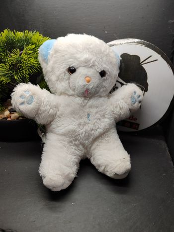 Peluche Ours Empreinte Coussinet blanc boulgom ancien chat Bleu Bille Vintage 