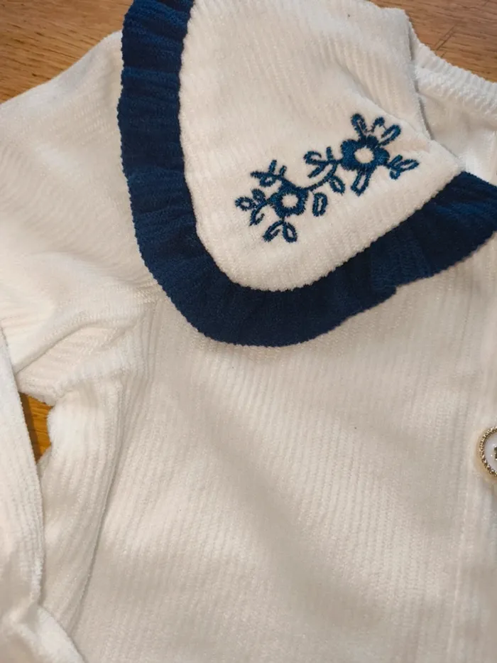Ensemble fille blanc bleu marine excellent état 9 mois 12 mois shein - photo numéro 5