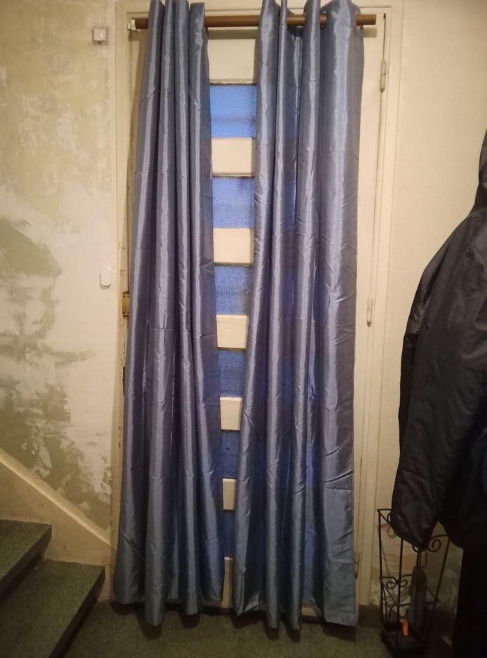 2 Rideaux bleus gris, brillants, 139x240 cm