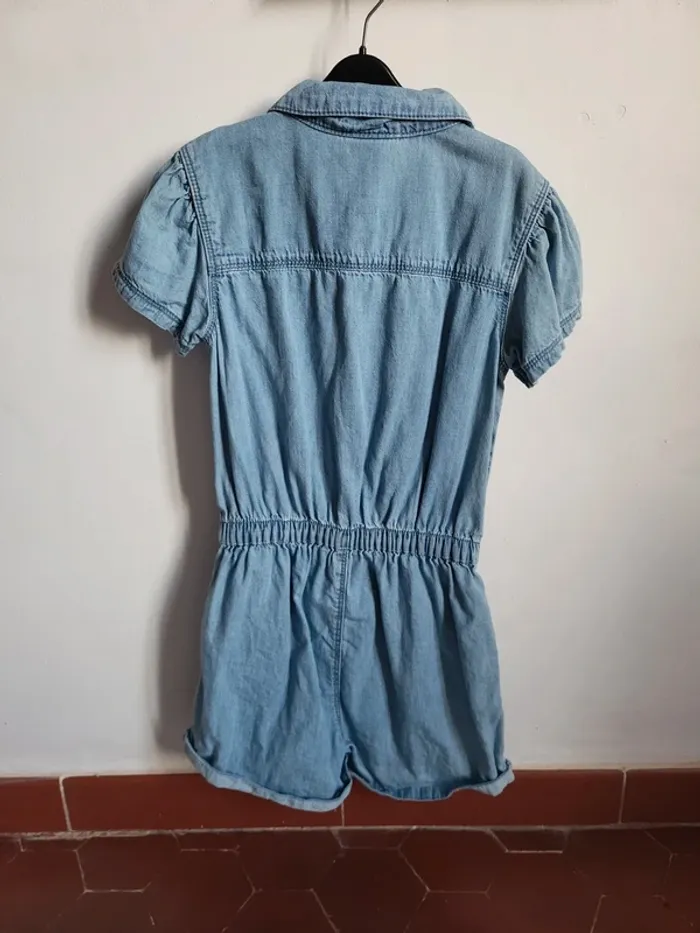 Combinaison short fille en jeans - photo numéro 4