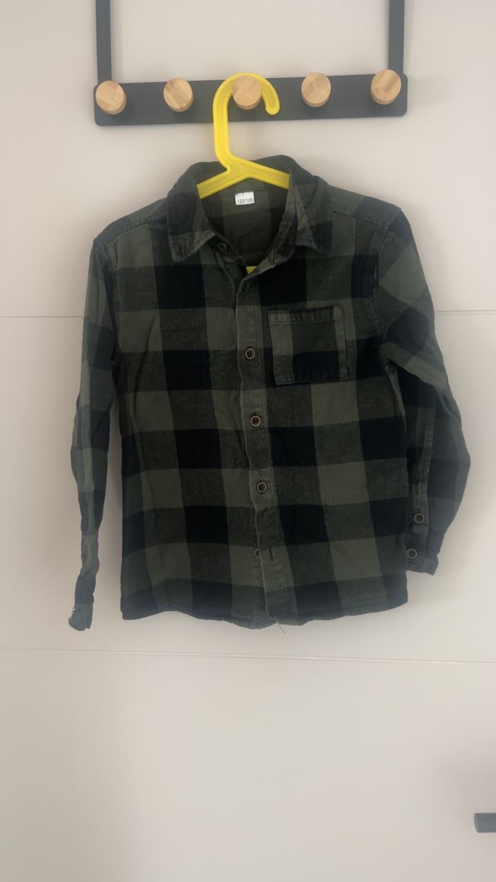 Chemise à carreaux kaki & noir