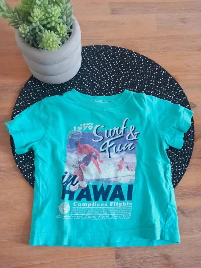T-shirt vert garçon 2 ans – Complices “Surf & Fun in Hawaii”