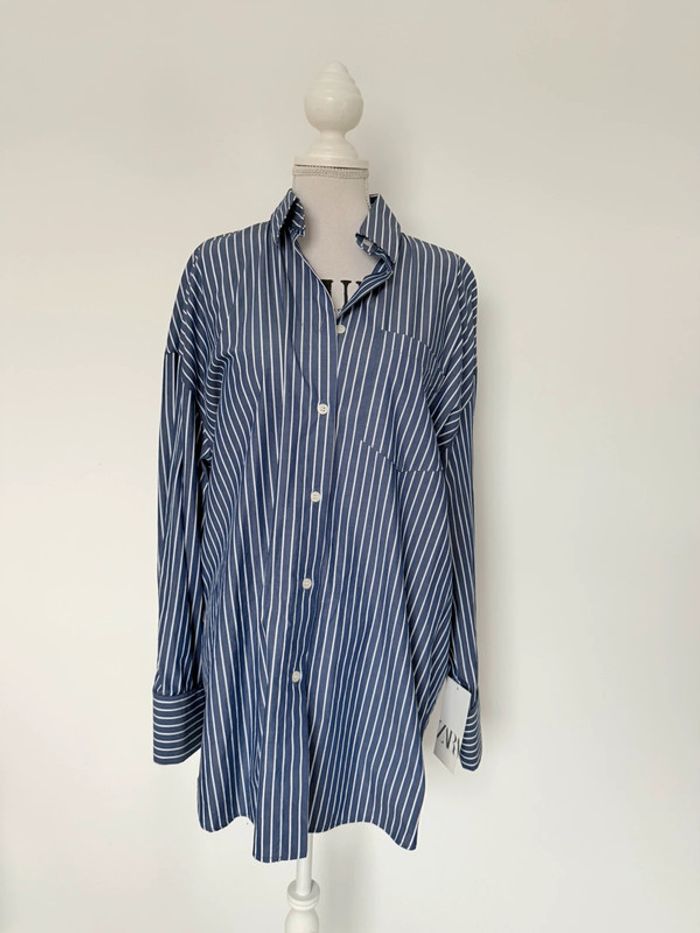 Chemise Zara S rayures camisa bleu blouse fluide Camicia Overhemd folder Blusa Camicetta haut manche