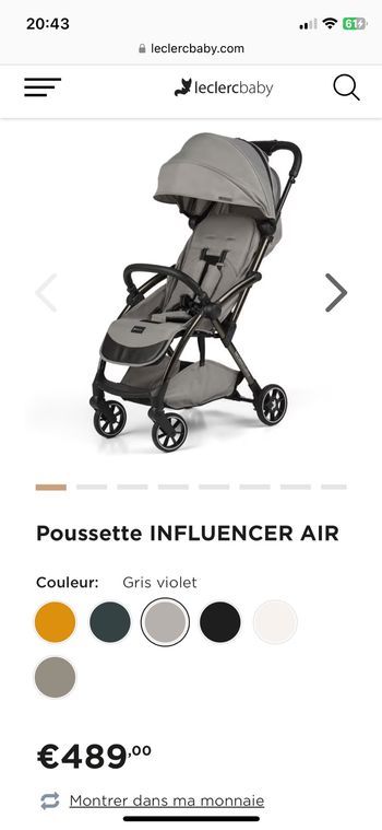 Poussette Grise modèle YOYO, LeclercBaby Influencer AIR, 120 euros au lieu de 489 euros (Neuf dans le carton)