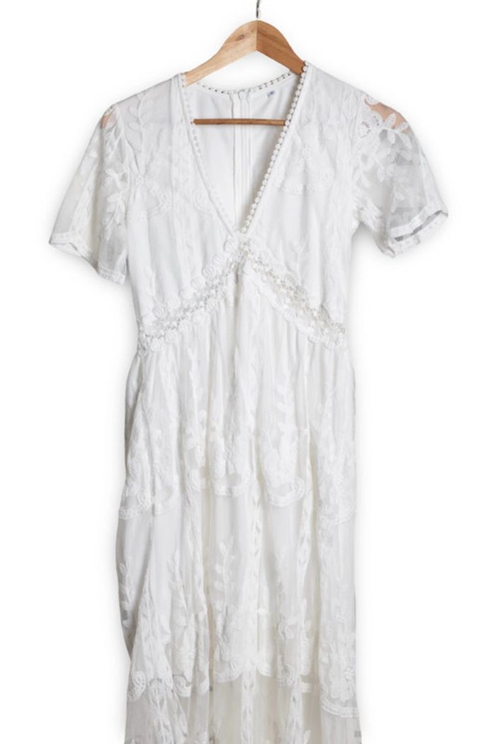 Robe longue blanche dentelle et broderie anglaise bohème vibes Taille S - photo numéro 3
