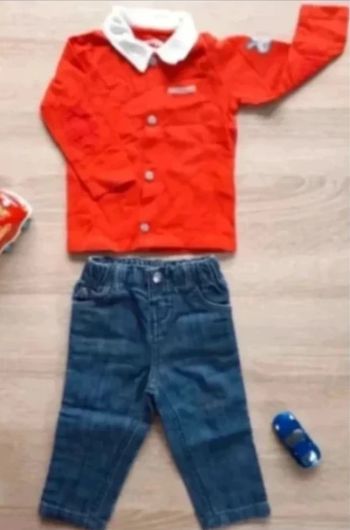 ensemble t-shirt polo manches longues et pantalon jean 3-6 mois / 62 cm Très bon état Orchestra