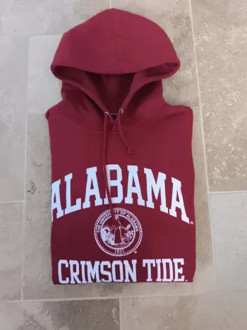 Sweat capuche universitaire rouge homme flocage Alabama taille S