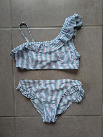Maillot 2 pièces fille rayé bleu 12 ans