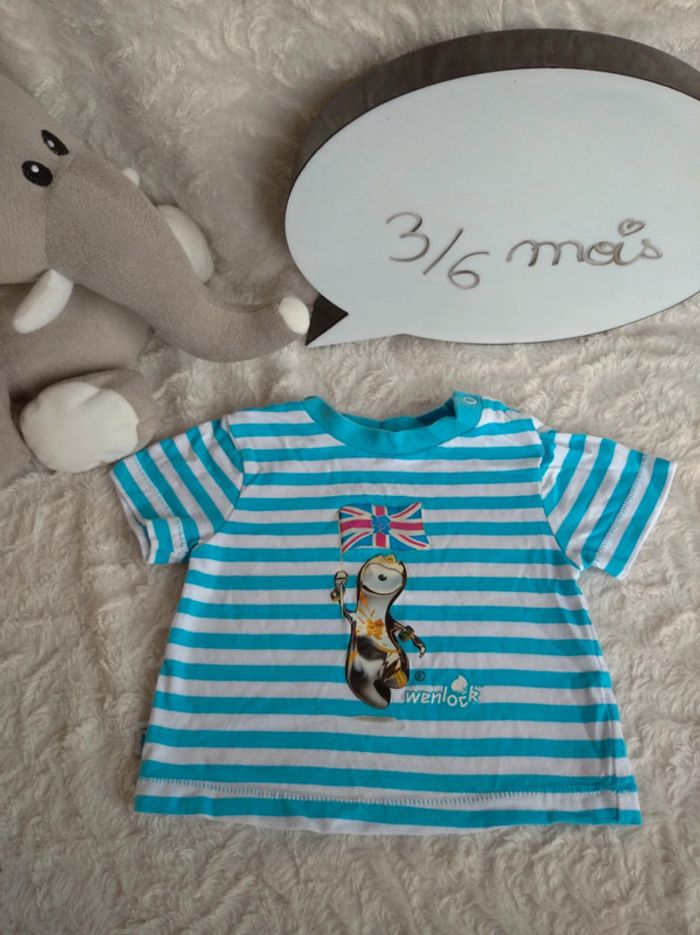 Tee shirt chemise manches courtes Garçon 3/6 mois Londres JO 2012 London Wenlock 100% coton