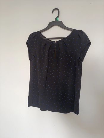 Top noir à pois bleus Zara Basic – Taille S