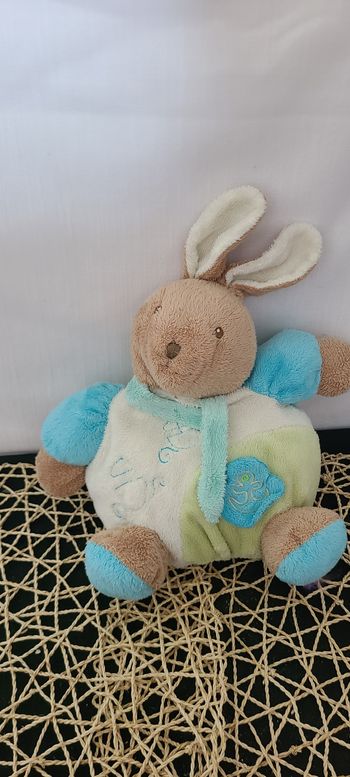 Doudou boule lapin bleu vert blanc TOODO
