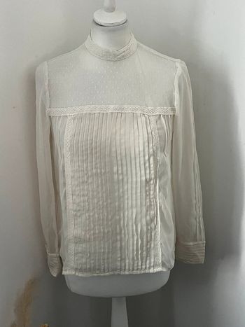 Blouse plissée et dentelle écrue mango XS