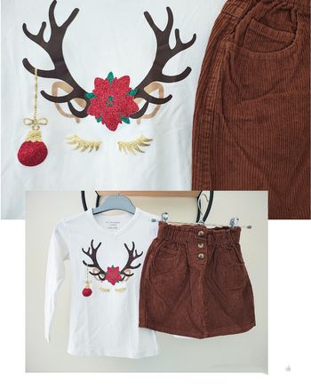 6 ans ensemble Teeshirt Noël ( sans marque)et jupe côtelée little cigogne