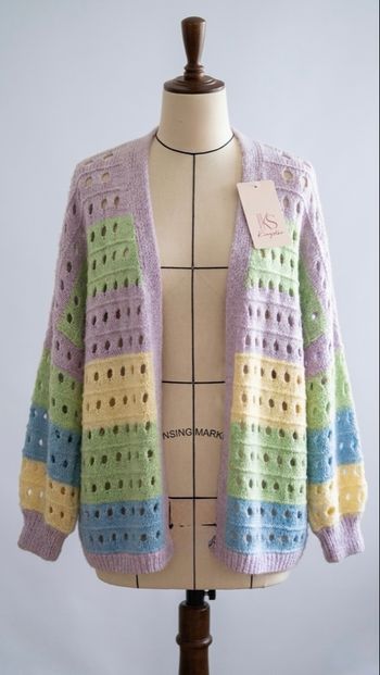 Kingstar - Gilet Cardigan ajouré - Taille Unique - Multicolore Pastel - Neuf avec étiquette