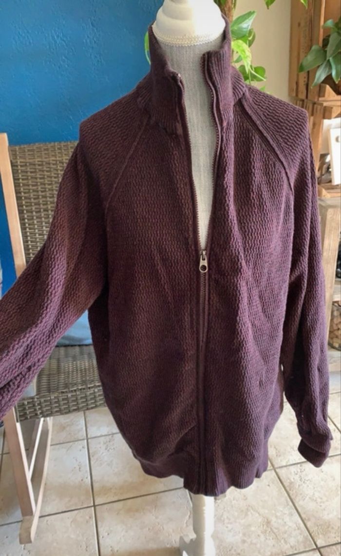 🧶 Gilet zippé homme C&A The Basics – Taille L – Coloris prune/marron chiné - photo numéro 2