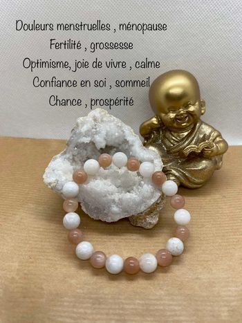 Bracelet pierre de lune et pierre de soleil 17,5 cm , lithothérapie