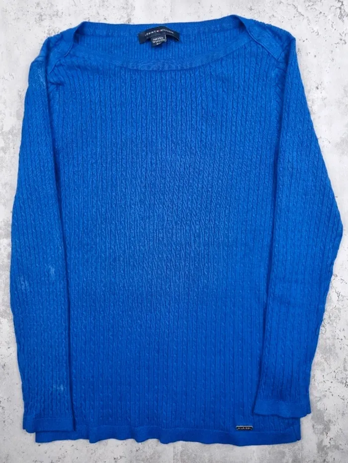 Pull torsadé Tommy Hilfiger bleu – Taille M Femme - photo numéro 3