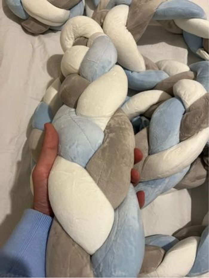 Tresse de lit bébé 4m – Protection Berceau / Lit – Bleu, Blanc, Gris - photo numéro 4