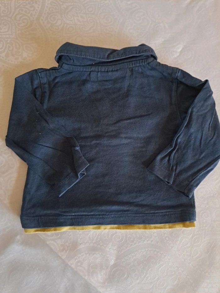Polo manche longue bleu foncé et jaune 3 mois coton - photo numéro 4