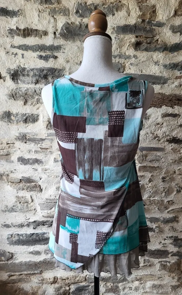 Débardeur à motifs marron beige et bleu turquoise La Redoute Taille 1 ou 36 - photo numéro 6