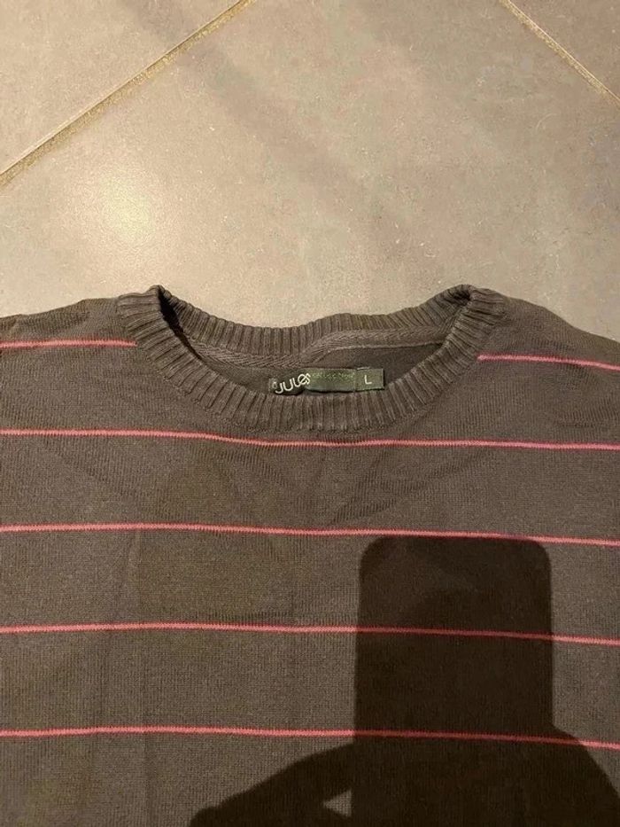 Pull Col Rond Gris avec des petits liserés roses - Jules - Taille L - photo numéro 2