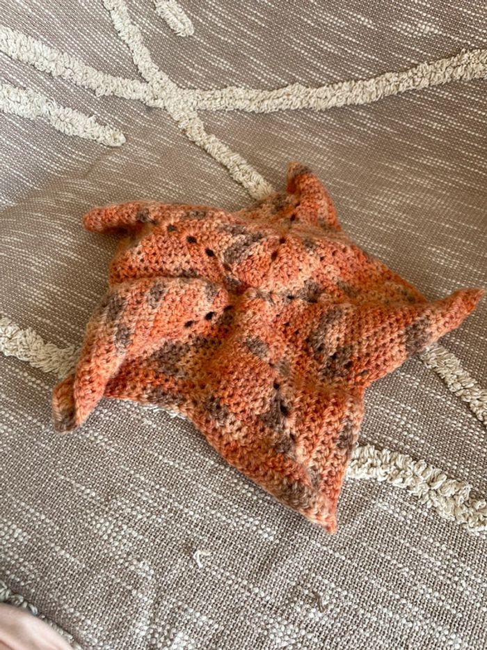 Peluche doudou plat 30cm Tricot&co etoile tricoter laine orange marron chien ours parfait état - photo numéro 3