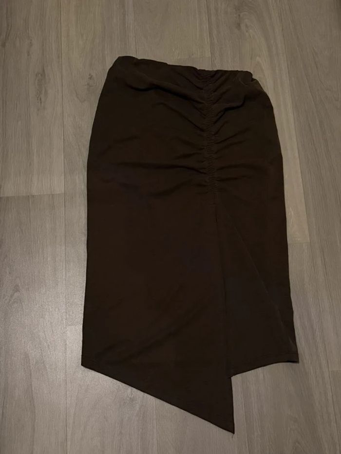 Jupe midi marron drapée asymétrique – Naf Naf – XS – neuf avec étiquette - photo numéro 3
